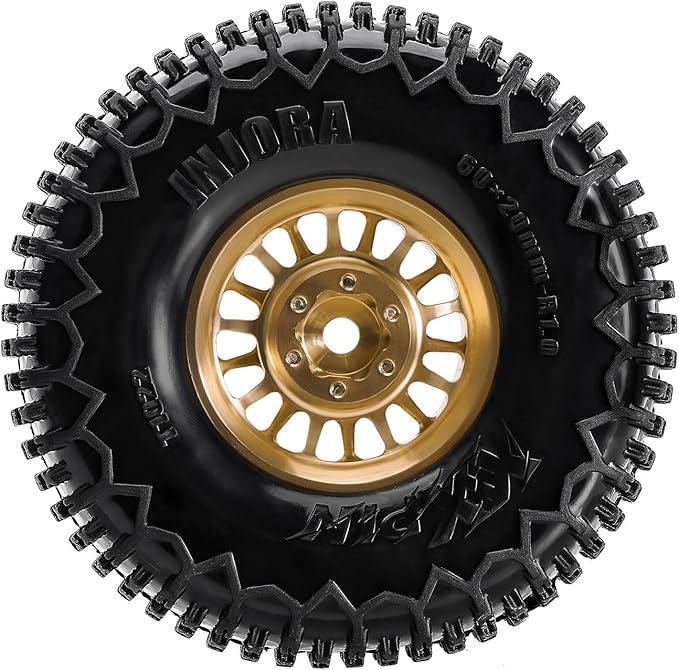 INJORA 1.0 XHX Pin Tires with 1.0 Plus Brass Beadlock Wheels Combo for 1/18 1/24 RC Crawlers Upgrade