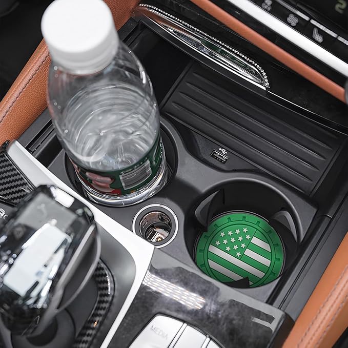 AUCELI 4 Pack Car Cup Holder Coasters, Colored American Flag US Flag Insert Car Cup Coaster, 2.75 Inch Anti Slip Shockproof Embedded Drink Mat, Vehicle Interior Decor Accessories