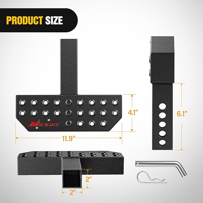 Nilight Hitch Step with 2" Hitch Receiver Rear Bumper Guard Protector 11.9 Inch with 5/8” Hitch Pin Clip Upgraded Textured Black Anti Slip Hitch Step Bar for Pickup Truck Car SUV
