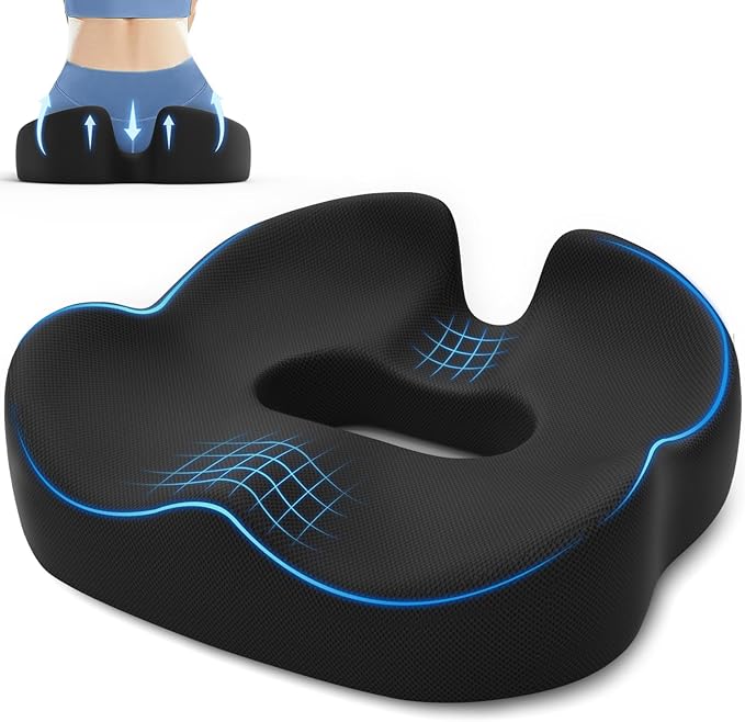 SweetSlubr Large Donut Pillow Seat Cushion for Hemorrhoid Discomfort&Tailbone Pressure, Office Chair Cushion for Long Sitting, Ergonomic Coccyx Pillow for Postpartum Pregnancy, (Black, X-Large)