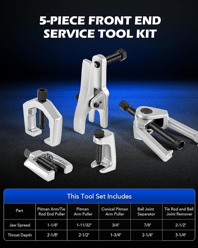 Orion Motor Tech 5-in-1 Ball Joint Separator, Pitman Arm Puller, Tie Rod End Tool Set for Front End Service, Splitter Removal Kit (BS06)