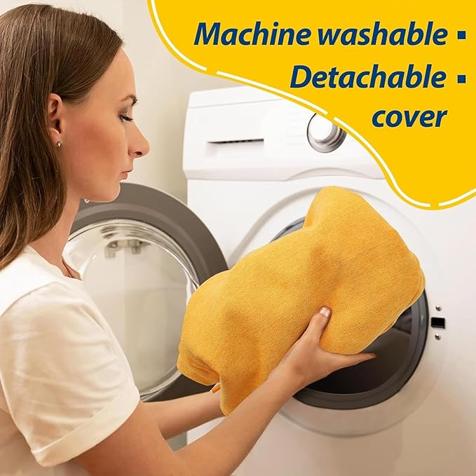 AAAAAcessories D-Shaped Chair Cushions, 2" Thick Dining Chair Pads with Ties and Removable, Machine-Washable Cover, 17" x 16", Set of 2, Golden Yellow