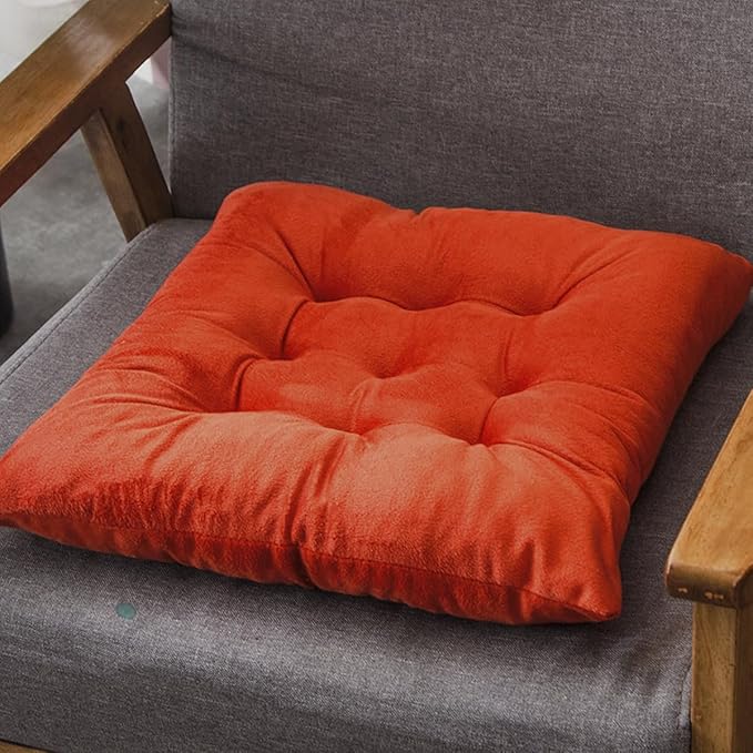 2 Pack Square Seat Cushion Chair Pads for Kitchen Dining Chairs, Soft Comfort Velvet Chair Mat Pillow Cushions with Ties for Office Desk Living Room Tatami 15.5", Orange