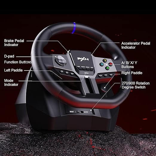PXN PC Steering Wheel, Gaming Racing Wheel V9 GEN2 Universal USB Car Simulation 270/900° Race Driving Wheel With Pedals and Shifter for PC, Switch, Xbox One, Xbox Series X/S, PS4, PS3