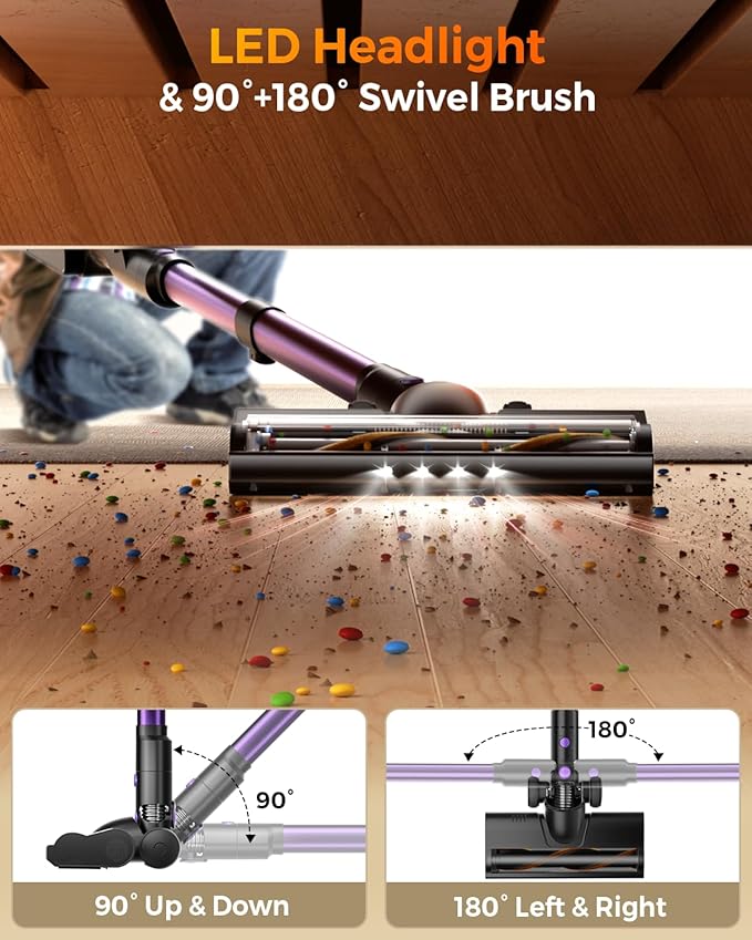 Cordless Vacuum Cleaner for Home, 580W/48KPa Powerful Suction, 65 Min Runtime, Lightweight Stick Vacuum with Touch Screen & Wall Mount, Handheld Vacuum for Pet Hair, Carpet & Hard Floors