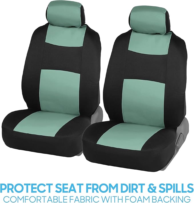 BDK PolyPro Car Seat Covers Full Set in Mint on Black – Front and Rear Split Bench Seat Covers Accessories for Auto Trucks Van SUV,Easy to Install