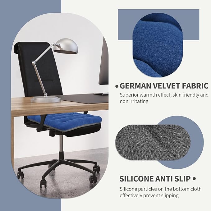 BUYUE Good Support Office Chair Cushion Padded, Soft Velvet Comfortable Non-Slip Seat Cushion for Computer Desk Kitchen Chair (1 Count, Blue)