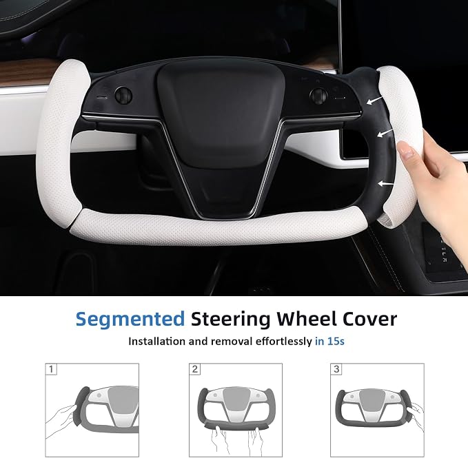 Steering Wheel Cover for Tesla Yoke Steering Wheel Cover Customzied for Tesla Model S 2021-Present/Model X 2021-Present Accessories,Anti-Slip,Comfortable Grip,Breathable,Nappa White