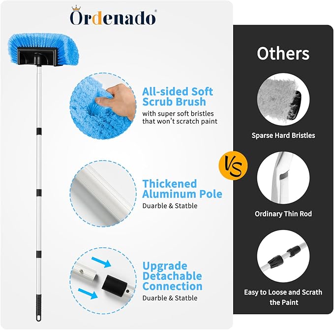 Ordenado 62" Car Wash Brush with Long Handle, Soft Bristle Car Cleaning Brush Supplies, Cars Brushes for Washing Exterior, Cars Washing Brushes Scratch-Free Wash Mop Kit, Universal for RV Truck SUV