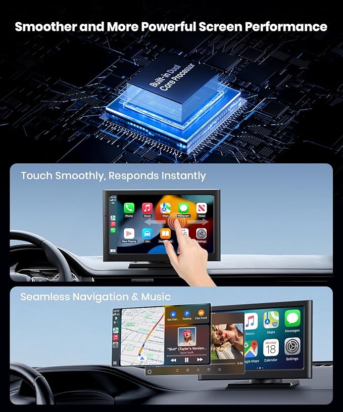 Foxpark Portable Carplay Car Screen for Apple & Android Auto-7" HD Wireless Car Play Touch Screen with Backup Camera,Car Audio Receivers with Voice Control,GPS Navigation,Bluetooth,Mirror Link,FM