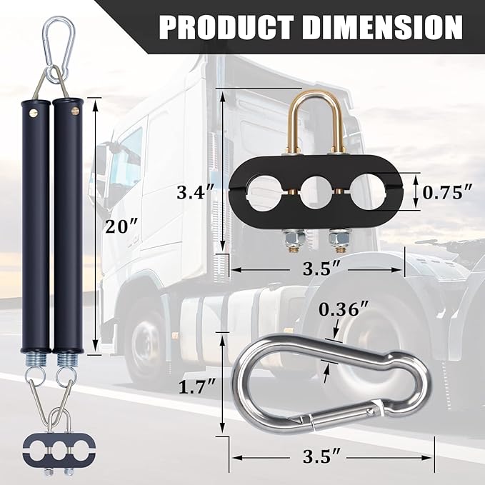 CheeMuii 20" Double Tender Spring Kit Heavy Duty ABS Air Line Hose Tracker Tender Kit with 3 Hose Holders for Semi Truck Trailer Tractor