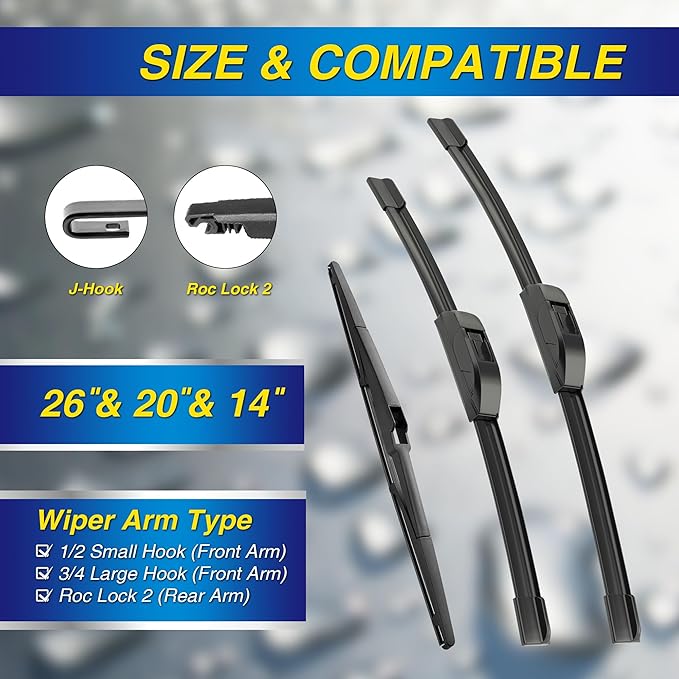 5 PLUS® Silicone Windshield Wipers Replacement for Chrysler Pacifica 2017-2024, Chrysler Voyager 2020-2024 Wiper Blades(Set of 3),Automotive Replacement Windshield Wiper Blades For My Car-26"/20"/14"