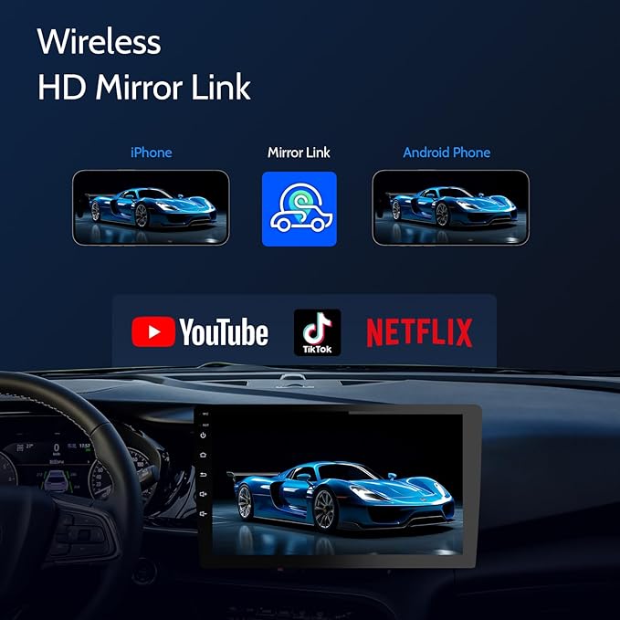 Haudio 10.1 Inch Double din car Screen,with wireles CarPlay and Android Auto,HD Touch Screen Car Stereo with Mirror Link, Bluetooth 5.0, Backup Camera, AUX,FM/AM Transmitter|Double din carplay Radio