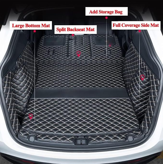 SUV Trunk Mat Compatible with BMW X5 7 Seater 2008-2013 Heavy Duty Back Seat Cover & Rear Cargo Mat & High Side Panel - Black with Black Stitching