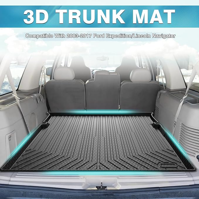 Mixsuper Custom Fit for Cargo Liner 2003-2017 Ford Expedition/Lincoln Navigator (No EL or L Models) Behind The 2nd Row Seats All Weather Rear Cargo Trunk Floor Mat