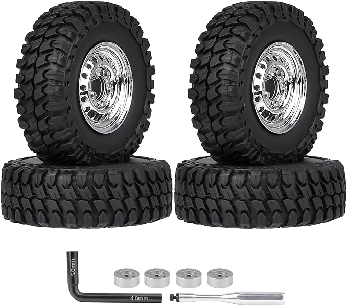 HobbyPark 1.0 Beadlock Wheels and Tires Negative Offset Stamped Steel 1.0" Wheels 1.0 Beadlocks for 1/24 1/18 RC Crawler TRX4M SCX24 FCX24 Upgrades Parts Soft Rubber Good Grip (w/52x20mm Tires B)
