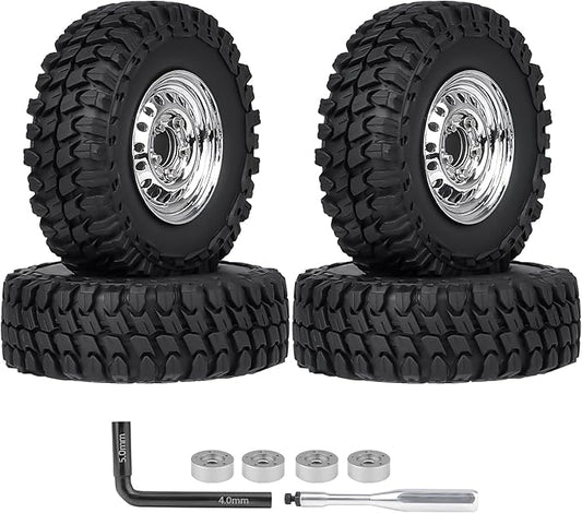 HobbyPark 1.0 Beadlock Wheels and Tires Negative Offset Stamped Steel 1.0" Wheels 1.0 Beadlocks for 1/24 1/18 RC Crawler TRX4M SCX24 FCX24 Upgrades Parts Soft Rubber Good Grip (w/52x20mm Tires B)