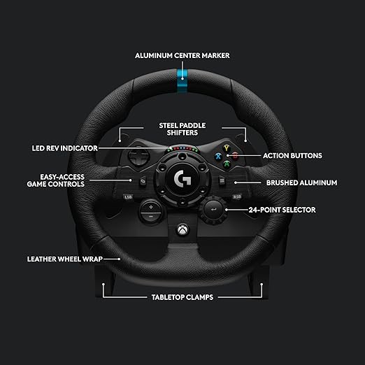 Logitech G923 Racing Wheel and Pedals, TRUEFORCE Force Feedback, Real Leather + Logitech G Driving Force Shifter - Xbox X|S, Xbox One, PC, Mac - Black