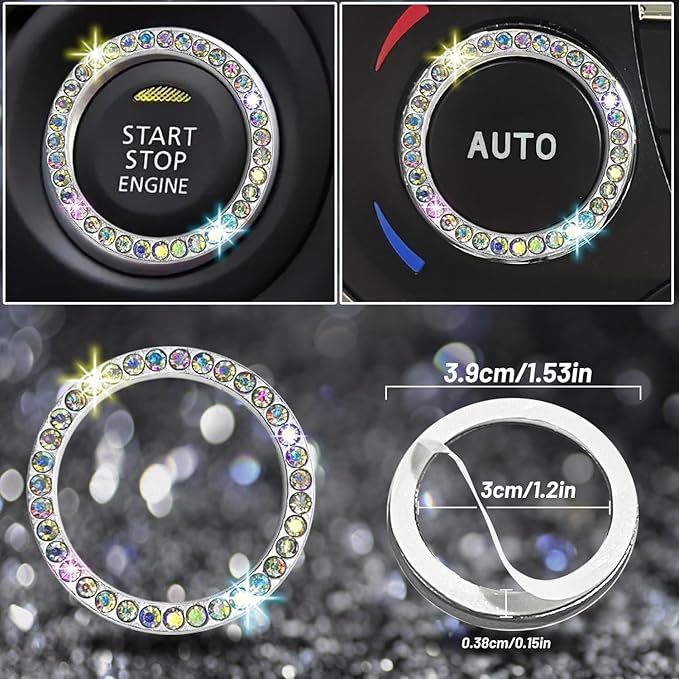 NBTEPEM 12 Pcs Bling Car Accessories Set for Women Car Floor Mats Full Set Steering Wheel Cover Seat Belt Covers Coasters Universal Fit Car SUV Truck Van Multicolor
