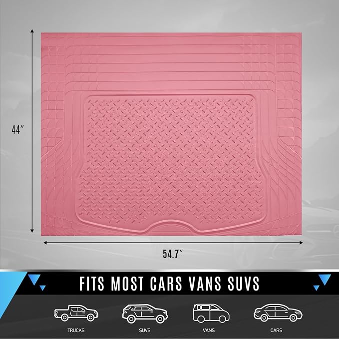 PIC AUTO Heavy Duty Cargo Liner, Trimmable All-Weather Rubber Trunk Mat for Cars, SUVs, Vans & Trucks, Anti-Slip Backing, Durable Protection, Large, Pink