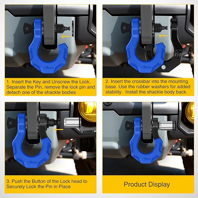 Nilight 2 Pack 3/4" D-Ring Separate Shackle with 7/8" Lock Pin 45,000 lbs Break Strength, Off Road Recovery Shackle with Isolators Washers for Use with Tow Strap, Winch, Truck Vehicle (Black&Blue)