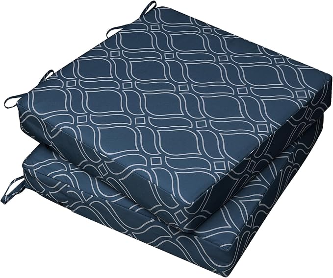AAAAAcessories Outdoor Seat Cushions for Chairs, Waterproof, Fade-Resistant, 24" x 24" x 4", Patio Furniture Replacement Cushions, Set of 2, Slate Blue Vine Trellis