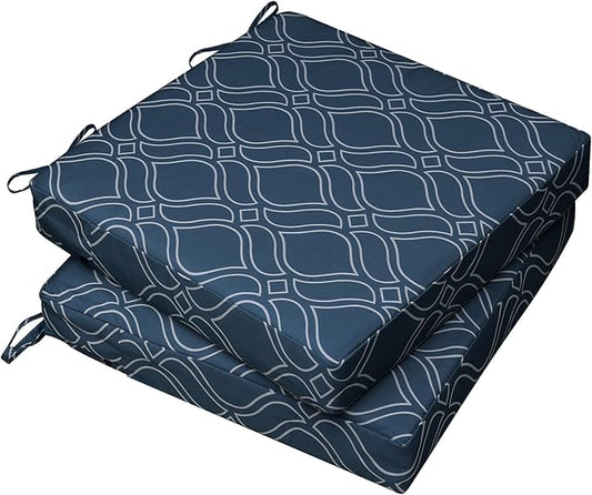 AAAAAcessories Outdoor Seat Cushions for Chairs, Waterproof, Fade-Resistant, 20" x 20" x 3", Patio Furniture Replacement Cushions, Set of 2, Slate Blue Vine Trellis