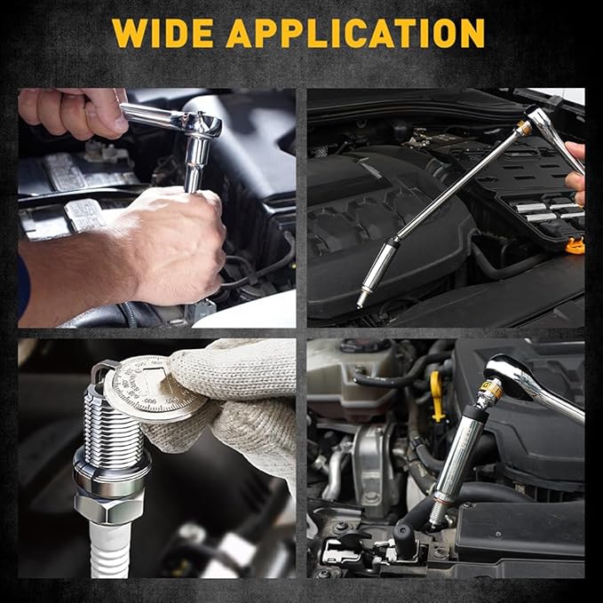 ELEAD 8-Piece 3/8" Drive Magnetic Swivel Spark Plug Socket Set, 5/8", 9/16", 14mm, 16mm, Include Ratchet Handle & Spark Plug Gapper, 6 & 12 Point CR-V Spark Plug Removal Tool