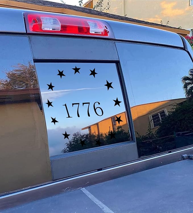 Xinghe 1776 July 4th Independence Day USA Rear Middle Window American Truck Decal - Matte Black Vinyl
