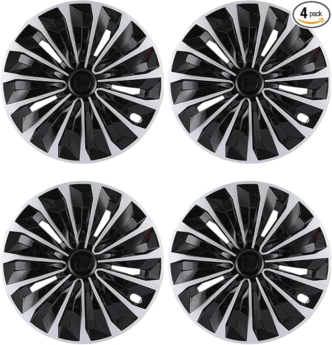 ABX Hubcap Wheel Covers Hub Caps 15 Inch Set of 4 Black & Silver Universal Wheel Rim Cover R15 Stylish Car Decor Wheel Covers for Toyota Camry Nissan Mazda (TT Black & Silver, 15 inch)