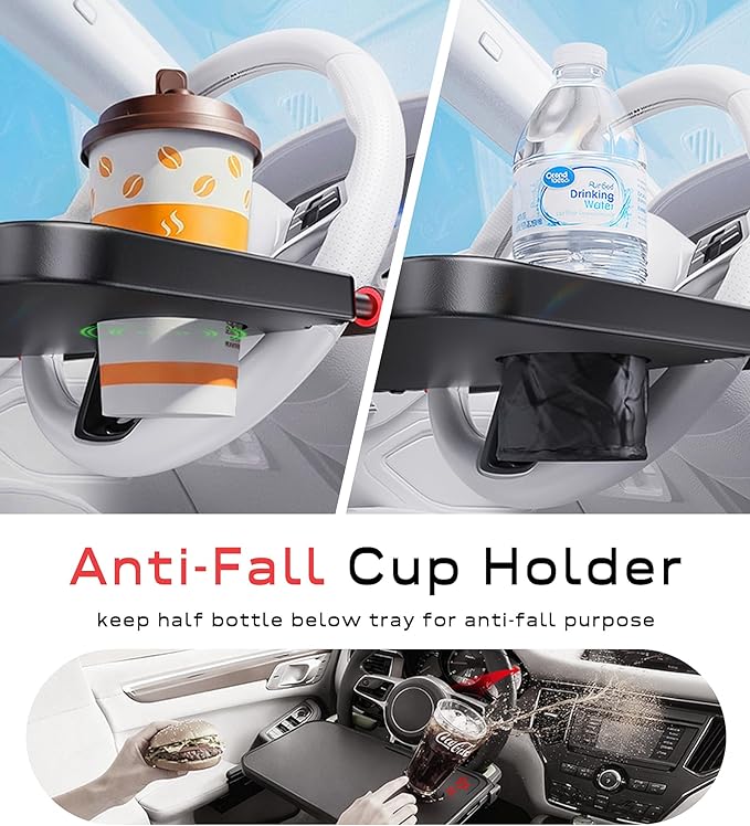 Steering Wheel Tray, Large Car Tray Table, Car Desk for Eating Drinks Work, Freely Adjustable & Universal Fit, Compatible with Tesla Ford Ram Chevrolet Silverado Toyota Tacoma GMC Sierra