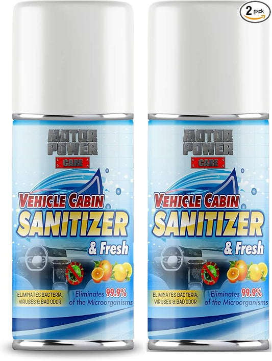 MotorPower Care Vehicle Cabin Sanitizer and Fresh Spray, 2 Pack eliminates bad smell certified product 6.76 fl oz each