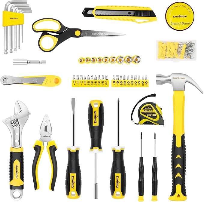 ENVENTOR Home Tool Kit, Basic Household Auto Repair Tool Set with Toolbox Storage Case, General Household Tool Kit for Men Women Home Maintenance, DIY Projects, 90 PCS General Hand Tools Kit