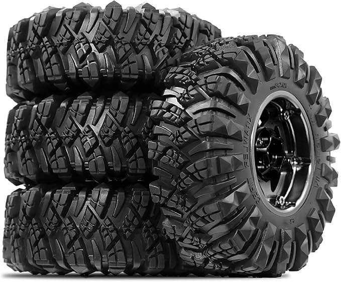 STMU Negative Offset 10.4mm 1.9 Beadlock Wheel Rims Aluminum and 1.9 RC Crawler Tires 4.33 Inch OD Foam Inserts for Traxxas TRX4 Axial SCX10 SCX10 II III RBX10 Redcat Gen 8 (Black)