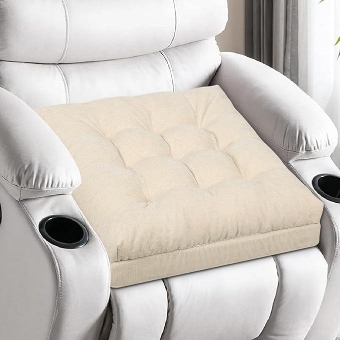 Recliner Cushions for Elderly, 20x20x5 Inch Thick Chair Cushion Patent Design Soft Tufted Dual Layer Booster Seat Cushions for Seniors Recliner Risers Beige 1P