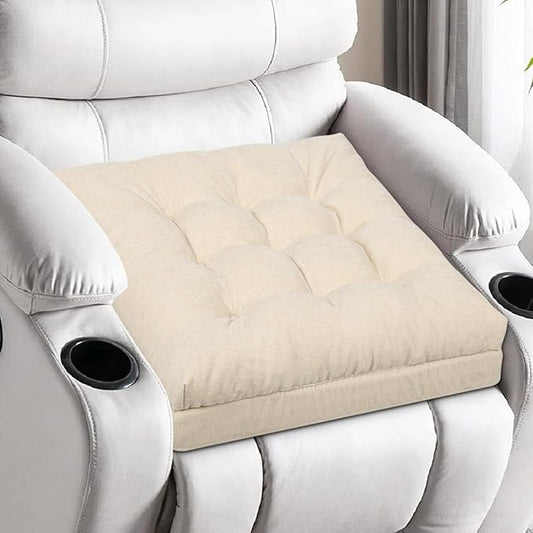Recliner Cushions for Elderly, 20x20x5 Inch Thick Chair Cushion Patent Design Soft Tufted Dual Layer Booster Seat Cushions for Seniors Recliner Risers Beige 1P
