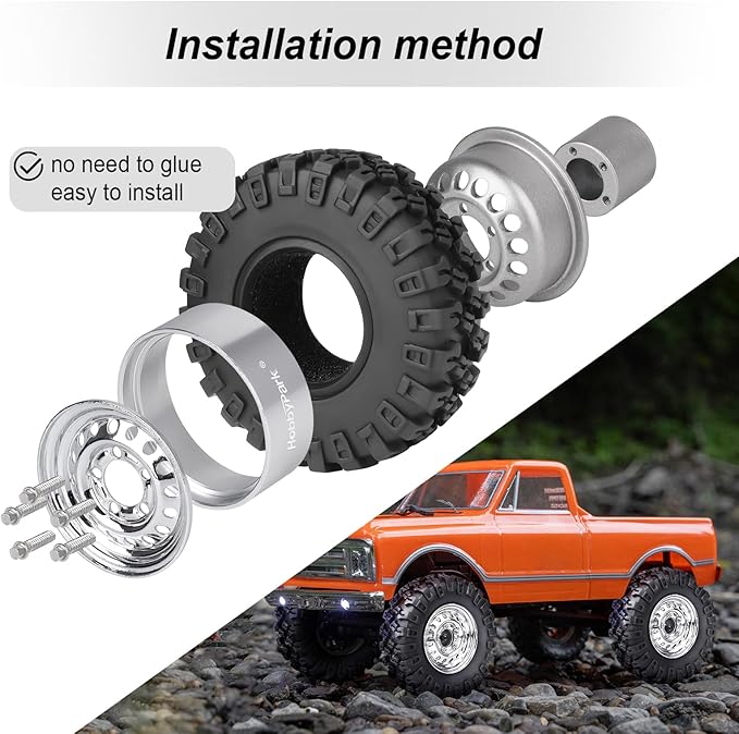 HobbyPark 1.0 Beadlock Wheels and Tires Negative Offset Stamped Steel 1.0" Wheels 1.0 Beadlocks for 1/24 1/18 RC Crawler TRX4M SCX24 FCX24 Upgrades Parts Soft Rubber Good Grip (w/52x19mm Tires)