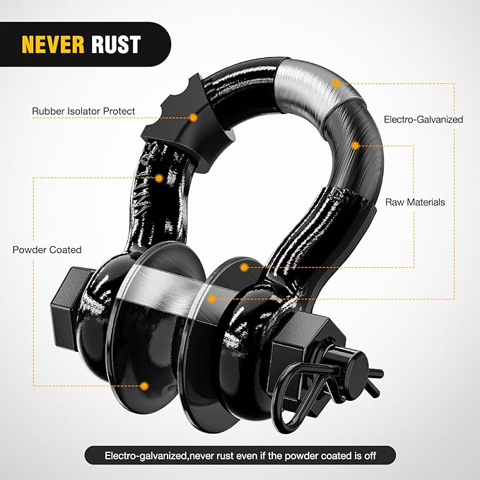 Nilight 3/4" D-Ring Shackle w/Snatch Block (2 Pack) 9,500 lb Working Load, 2-in-1 Heavy‑Duty Towing Pulley w/Isolator for Off‑Road Recovery, Winch Cable & Rope, Truck Jeep ATV UTV Tractor, Black