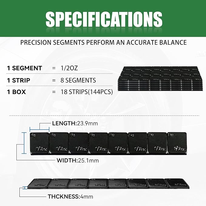 EZISO 1/2 Oz Black Stick on Wheel Weights,0.5OZ Adhesive Backed Wheel Weights (144pcs,72 oz Pack)