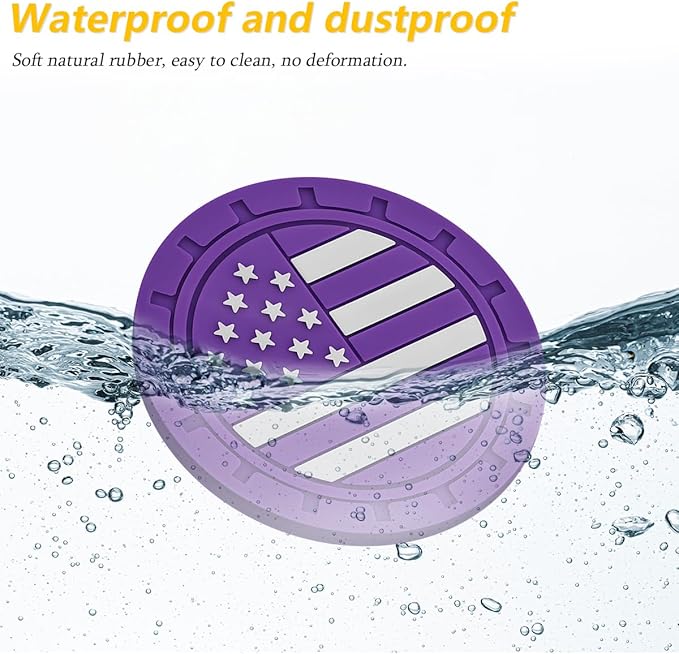 Osilly Car Cup Holder Coasters, 4 Pack American Flag Insert Car Cup Coaster, 2.75 Inch PVC Anti Slip Shockproof Embedded Drink Mat, Car Interior Decoration Accessories for SUV, Truck(Dark Purple)