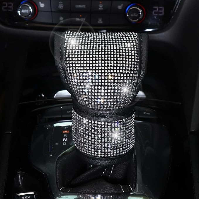 Bling Car Accessories Set of 7,Crystal Rhinestone Diamond Interior Accessories,Bling Steering Wheel Cover,Bling Seat Belt Cover,Gear Shift Cover,Car Bling Ring, Coasters,Silver