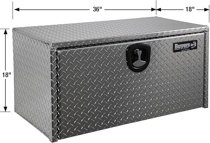Buyers Products 1705105 Silver Diamond Tread Aluminum Underbody Truck Box with T-Handle Latch, 18 x 18 x 36 Inch, Durable Contractor Toolbox For Organization And Storage, Job Tool Chest