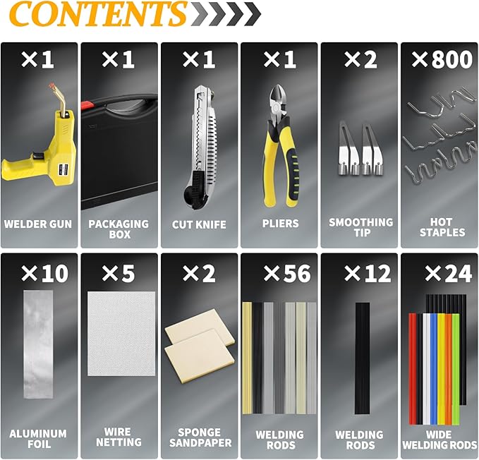 220W Plastic Welder,Plastic Welding Kit Car Bumper Repair 1000pcs Hot Staples &92pcs 7 Types of Welding Plastic Welding Rods for Car Bumper Plastic Crack Repair (Yellow)