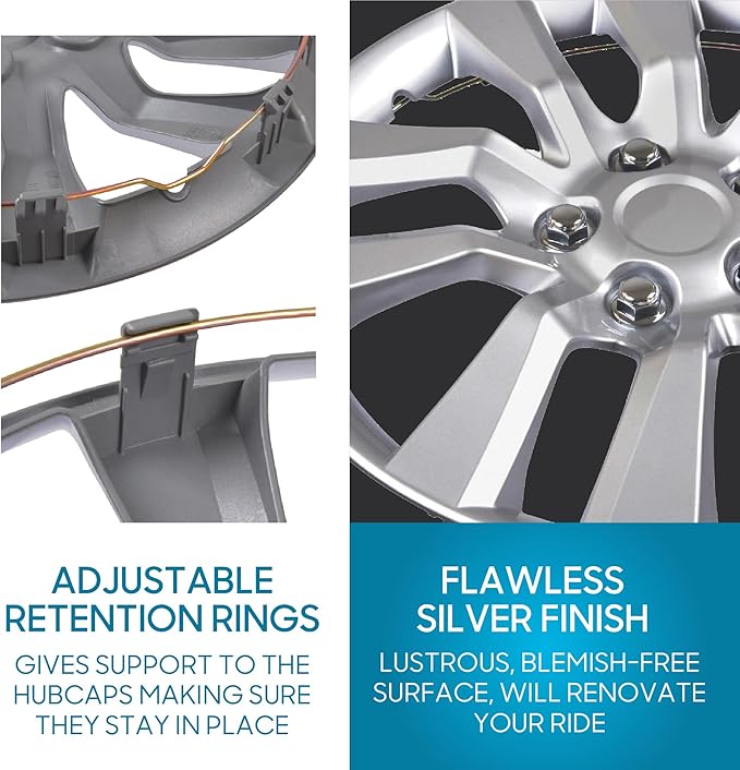 BDK (4-Pack) Premium 16 Inch Rim Wheel Cover Hubcaps for Cars Trucks SUVs Vans, Direct OEM Replacement Universal Fit Snap-On ABS Hubcaps 16 inch Wheel Covers - Set of 4 Hub Caps - 10-Spokes Silver