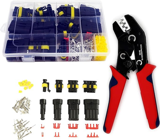 352Pcs Waterproof Electrical Connector Terminals Automotive Electrical Wire Connectors 1/2/3/4 Pin Connector with Ratchet Crimping Tool