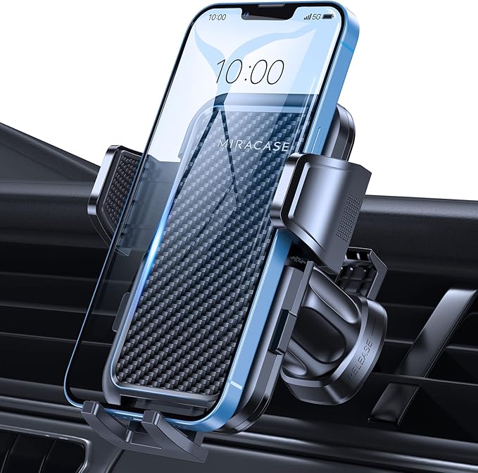 Miracase Phone Holders for Your Car with Metal Hook Clip, Air Vent Cell Phone Stand Car Mount,Universal Automobile Cradle for Garmin GPS Fit iPhone Android and All Smartphones ，Carbon Fiber