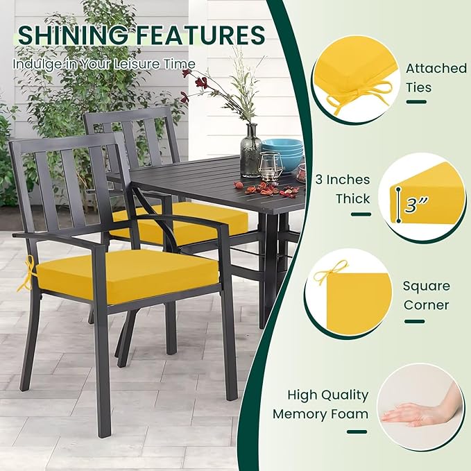 HARBOREST Outdoor Chair Cushions Set of 4, Water Resistant Patio Chair Cushions with Ties, Square Corner Outdoor Seat Cushions for Patio Furniture, 18.5"x16"x3", Yellow