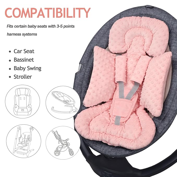 Infant Car Seat Insert Boy Girl, 3 in 1 Newborn Carseat Insert with Strap Pads, Car Seat Head Support for Baby Strollers, Swings, and Bouncers, Comfortable and Machine Washable, Orange Pink
