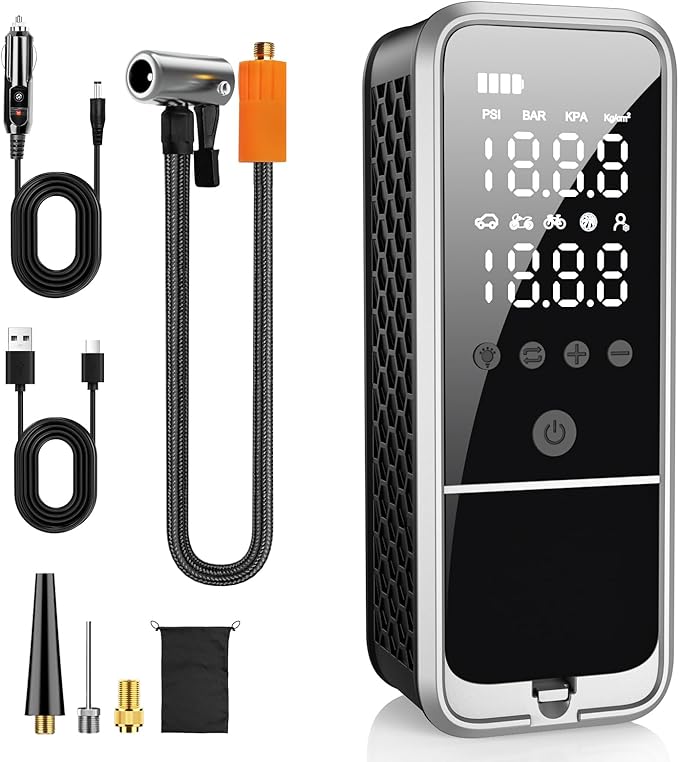 160PSI Tire Inflator Portable Air Compressor, 6000mAh Air Pump for Car Tires Cordless Bike Pump with LED Light&Auto Shut-Off Function Portable Tire Inflator for Car, Motorcycle, Bicycle, Ball