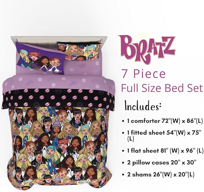 Franco Bratz Fashion Bedding 7 Piece Super Soft Comforter and Sheet Set with Sham, Queen, (100% Officially Licensed Product)